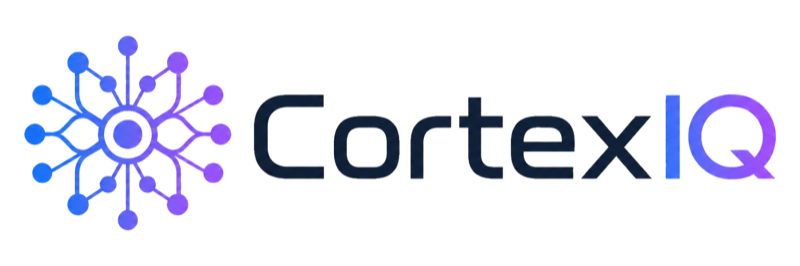 重庆灵境智联网络科技有限公司 logo：CortexIQ 蓝紫放射形标识 + CORTEXIQ